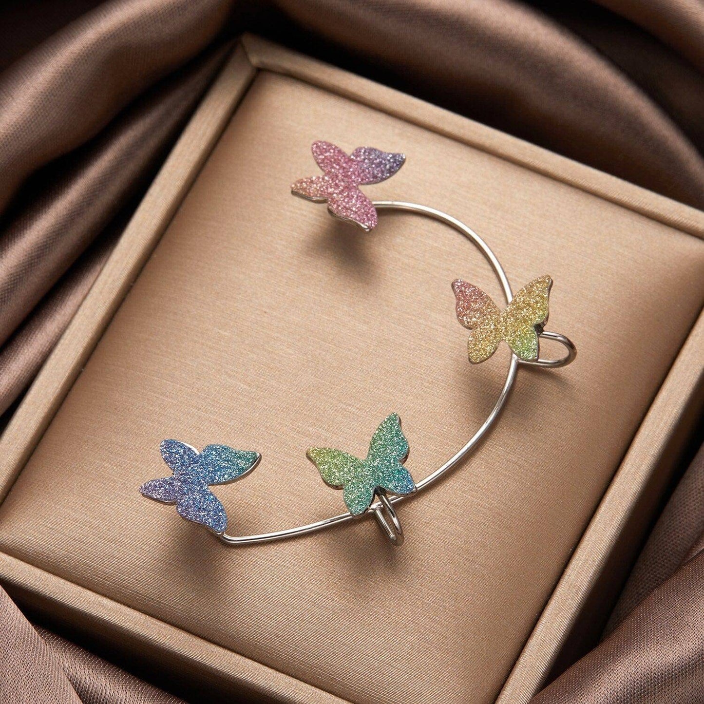 The Faye Rainbow Butterfly Cuff Earrings