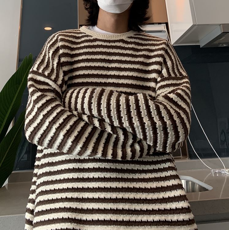 RT No. 5439 KNITTED WEAVE STRIPED SWEATER