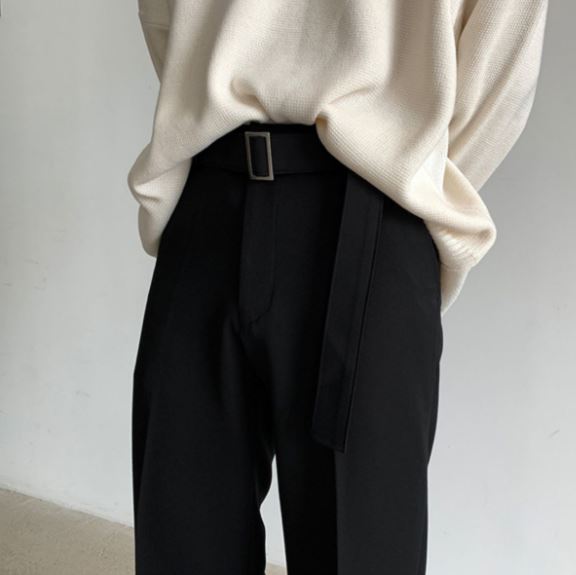 RT No. 5231 BELT DRAPE WIDE STRAIGHT PANTS