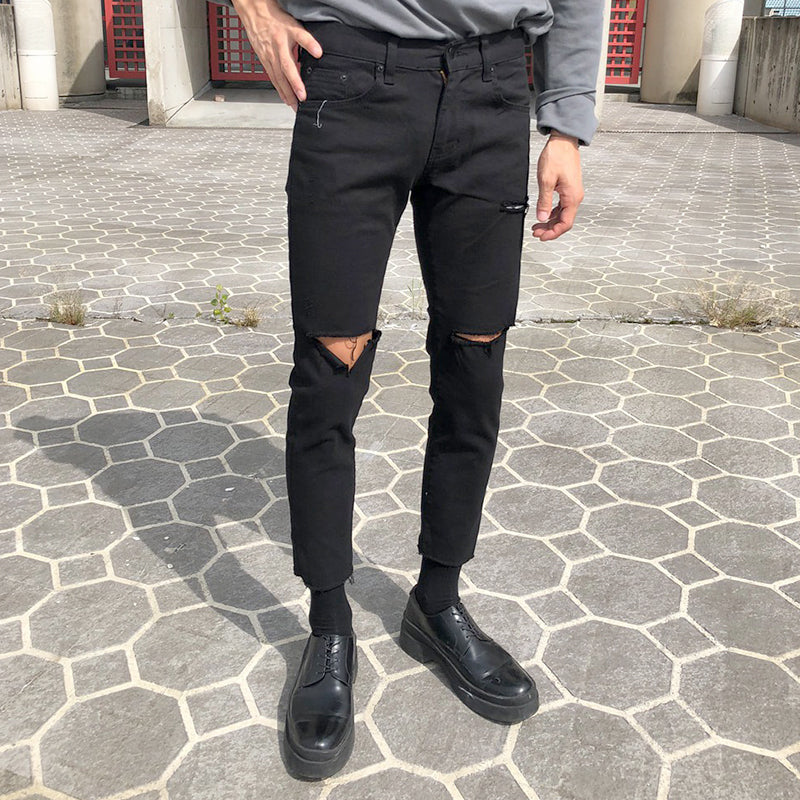 RT No. 4456 BLACK RIPPED SLIM DENIM JEANS