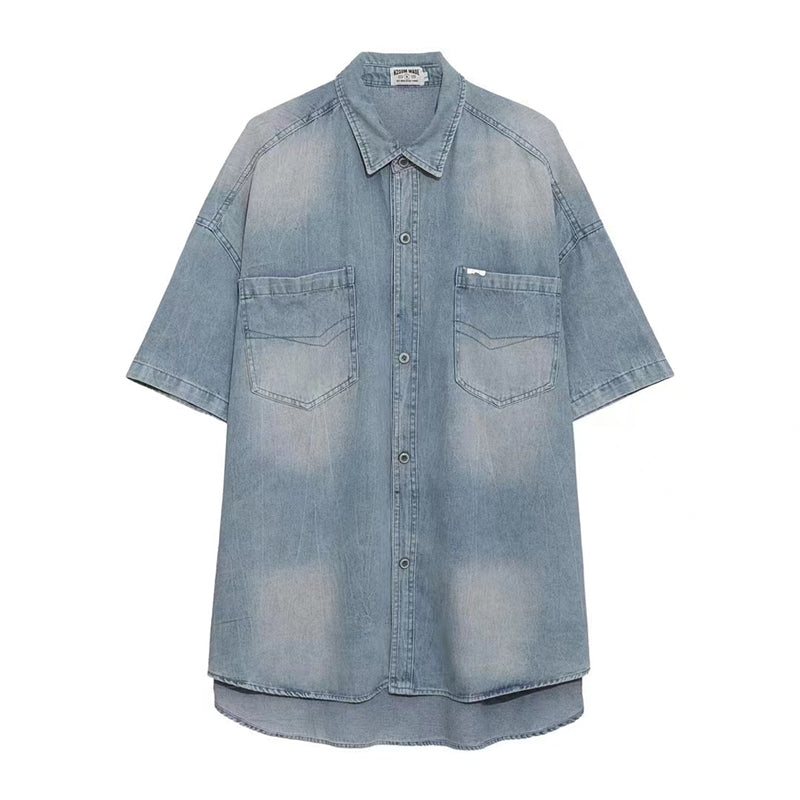 RT No. 5322 WASHED DENIM HALF SLEEVE BUTTON-UP SHIRT