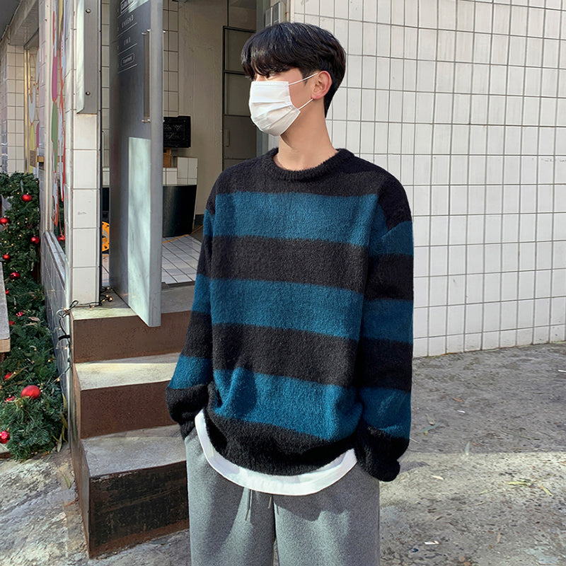 RT No. 3404 BLUE STRIPED KNITTED SWEATER