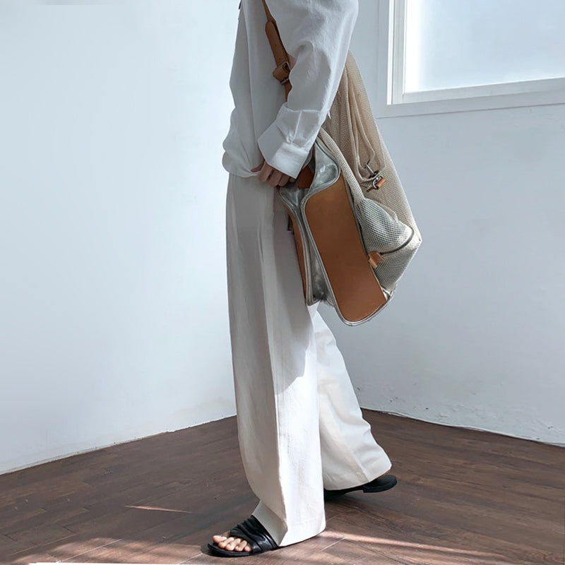 RT No. 4378 LINEN STRAIGHT WIDE DRAPE PANTS