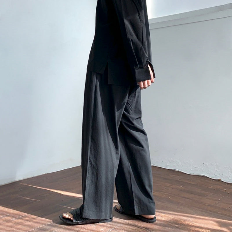 RT No. 4378 LINEN STRAIGHT WIDE DRAPE PANTS