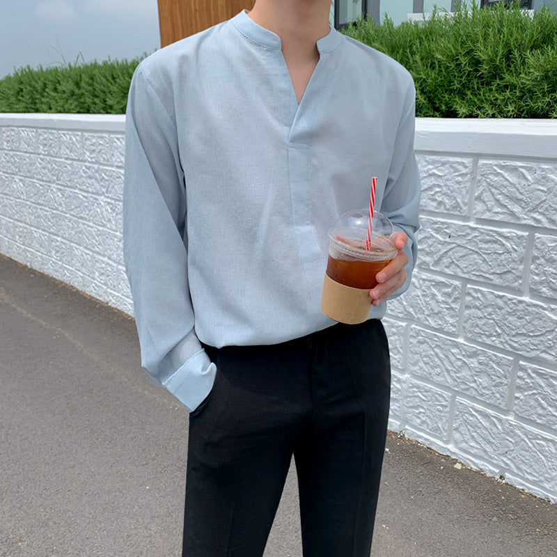 RT No. 2567 LINEN CHINESE COLLAR SHIRT