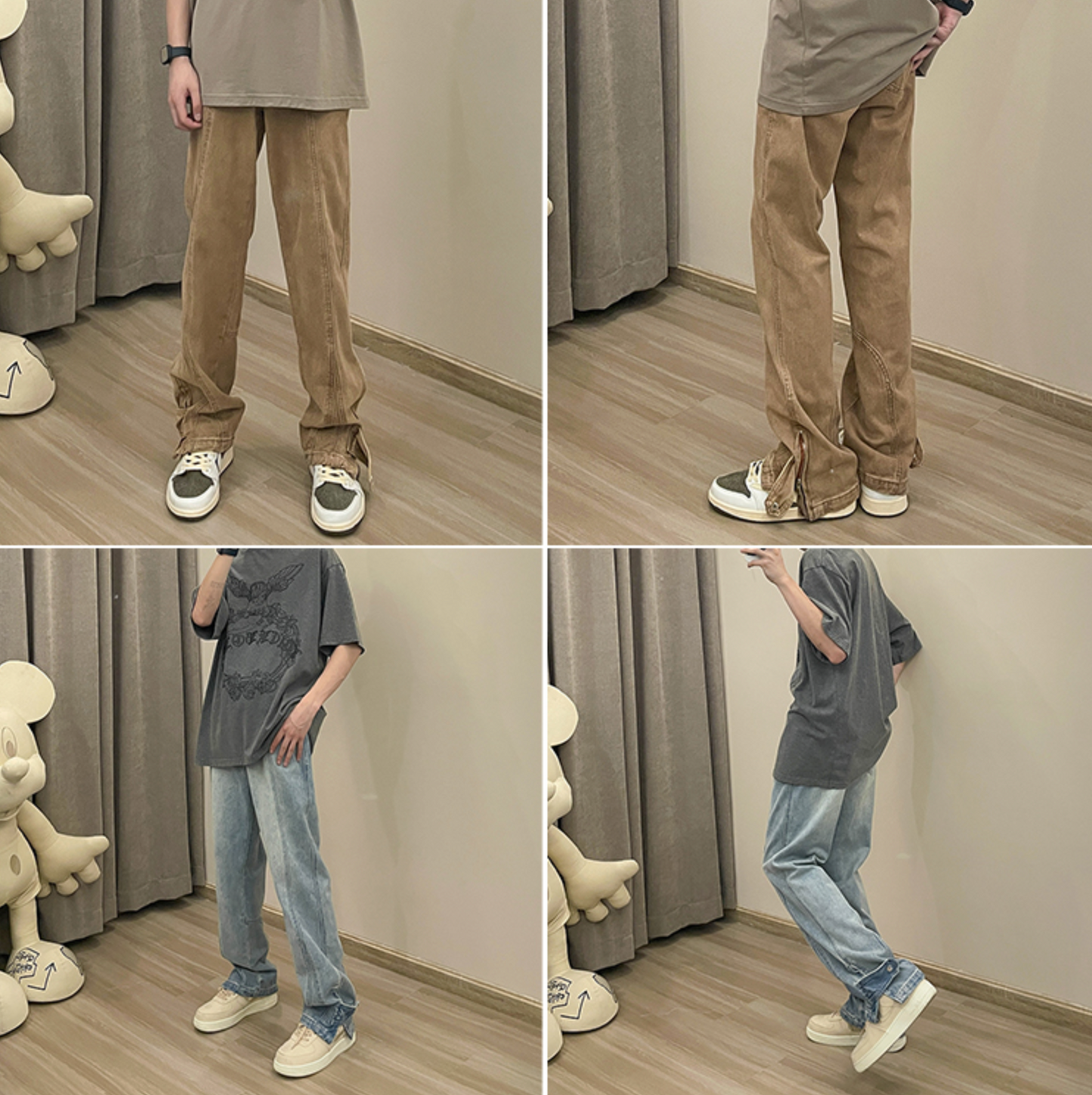 RT No. 5454 WASHED ANKLE BUTTON RECONSTRUCTED STRAIGHT WIDE PANTS